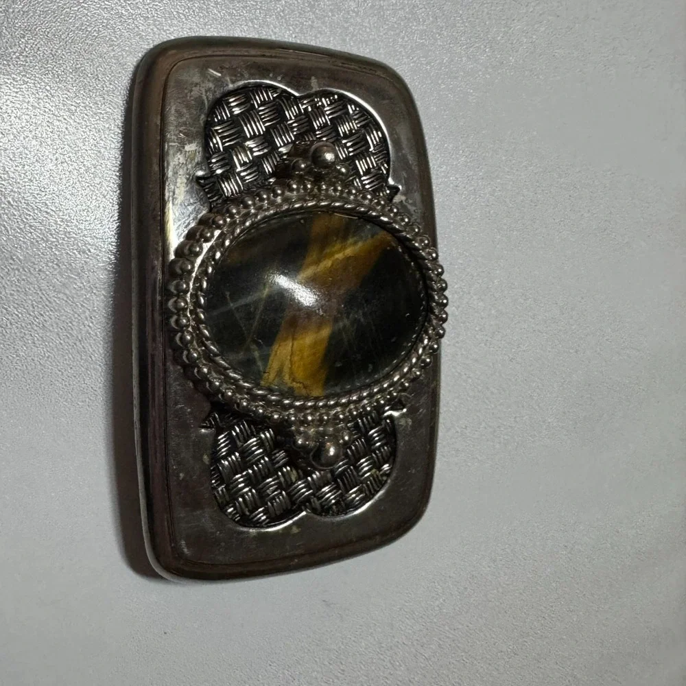 Western Belt‎ Buckle Cowboy Cowgirl Banded Brown Agate Stone Vintage